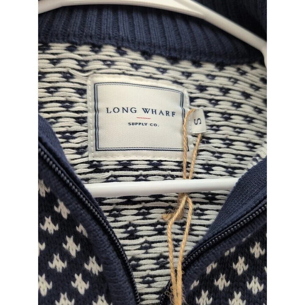 Long Wharf Supply Co Edgartown SeaWell Quarter Zip Navy Blue Sweater NWT Small